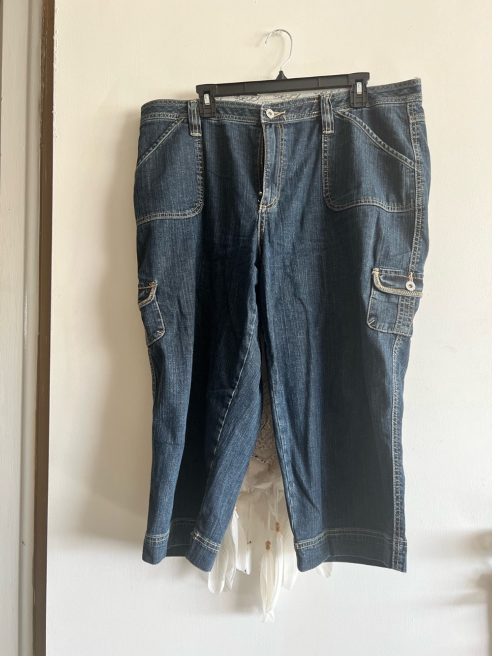 Cato Dark Blue Denim Capris with Cargo Pockets